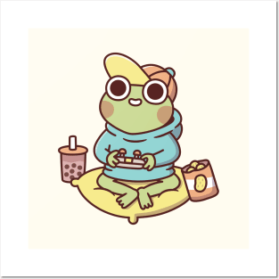 Cute Gamer Frog In Hoodie Playing Video Games Posters and Art